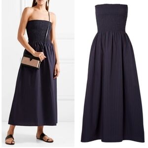 La Ligne Meredith Smocked Striped Cotton Poplin Midi Dress RARE!